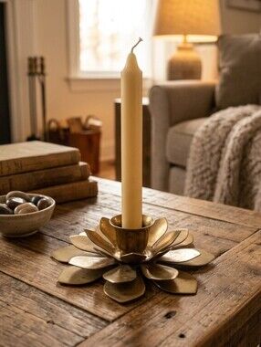 Vintage Brass Lotus Candle Holder